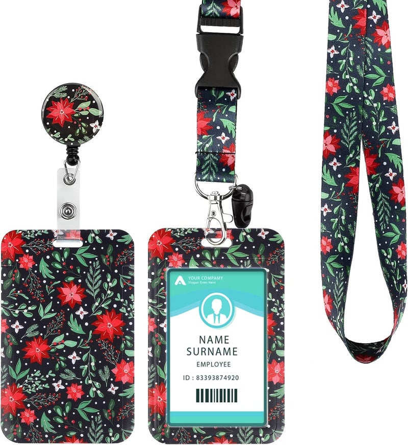 Hinsly ID Badge Holder with Lanyard Christmas Decoration, Retractable Badge Holders Reels with Lanyards Adjustable, for Women Kids Teacher Nurses Doctor Student - Image 1